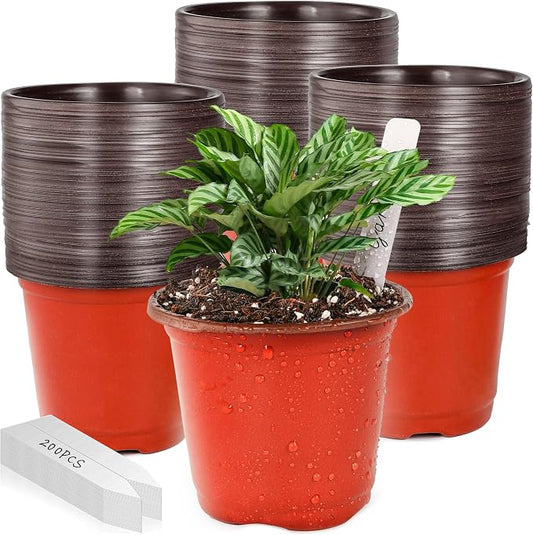 LWWTBS Plant Nursery Pot/Pots 200 Pcs 4" Plastic Small Plants Pots Flower Pots Seed Starting Pots for Plants Indoor Outdoor Seeding pots (with 200 Plant Labels)
