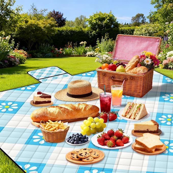 Extra Large Picnic Blanket Waterproof,80"x 80"Foldable Machine Washable Beach Blankets,Outdoor Blanket for 6-8 Adults,Picnic Mat Suitable for Indoor Crawling,Park Beach,Camping,Hiking,Travel( Blue)