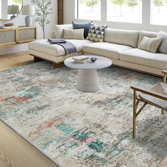 ROYHOME Modern Abstract Area Rug 6x9 Non Slip, Colorful | Non Shedding Rug Low Pile Stain Resistant for Bedroom Living Room