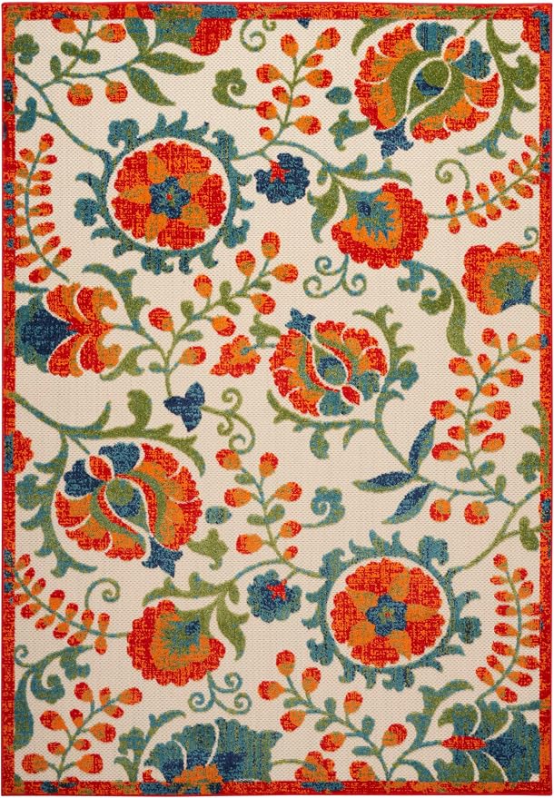 Nourison Home Aloha Red Multicolor 3'6" x 5'6" Area Rug - Easy Clean, Non Shedding, Bed Room, Living Room, Dining Room, Kitchen (4' x 6')