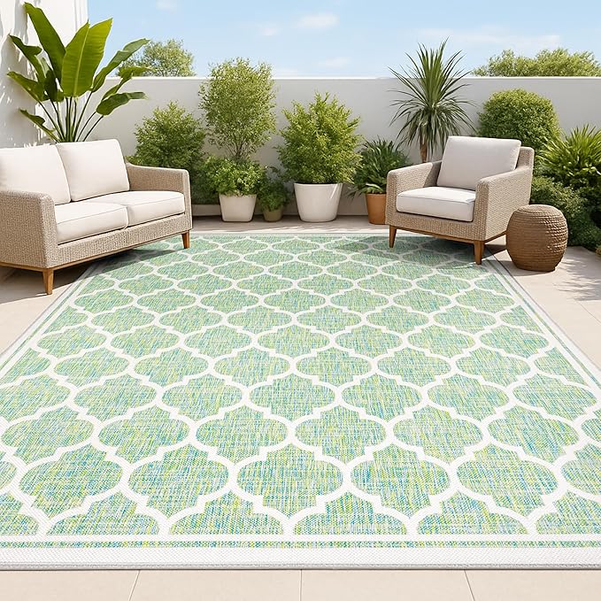 JONATHAN Y Moroccan Trellis Indoor Outdoor Area Rug 3X5 Cream/Green, Trebol Textured Weave for Backyard, Patio, Porch, Easy-Cleaning, High Traffic, Pet-Friendly, Non-Shedding (SMB109I-3)
