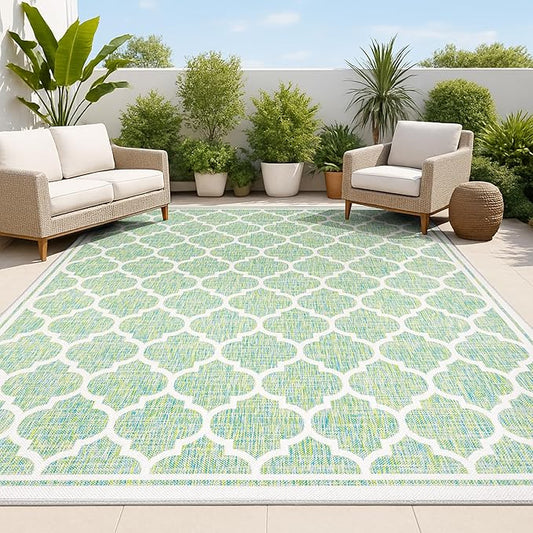 JONATHAN Y Moroccan Trellis Indoor Outdoor Area Rug 9X12 Cream/Green, Trebol Textured Weave for Backyard, Patio, Porch, Easy-Cleaning, High Traffic, Pet-Friendly, Non-Shedding (SMB109I-9)