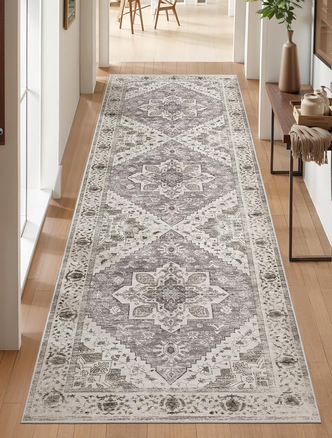 SERISSA 2'6"x8' Washable Non Slip Boho Runner Rug for Hallway，Earth Tone | Ultra Soft Vintage Oriental Carpet Low-Pile Distressed Tribal Floor Carpet for Kitchen Bedroom Bathroom Laundry Room