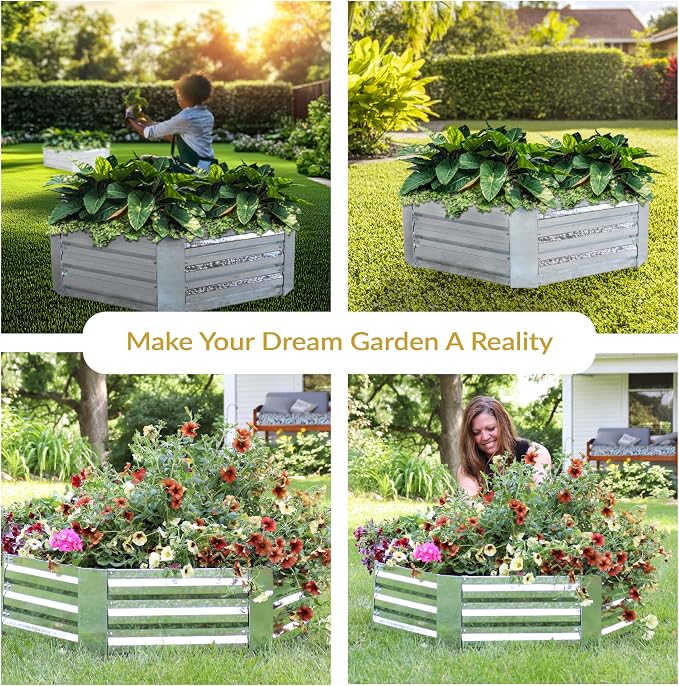 Sunnydaze Galvanized Raised Garden Bed Kit - 4x3x1 ft Outdoor Raised Garden Bed - Metal Planter Box for Vegetables, Flowers, Herbs - Silver - Hexagon