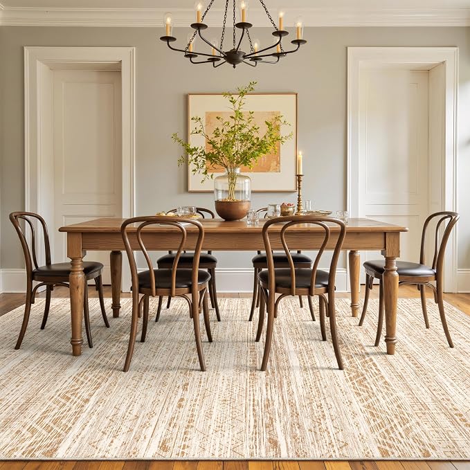 Miukiki 6x9 Area Rug Washable Non Slip Rug for Living Room Beige | Soft Low Pile Washable Area Rug Bedroom Dining Room, Stain Resistant Carpet with Easy Care Design 6'x9'