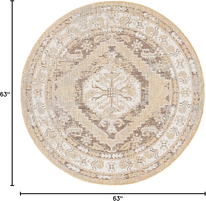 Unique Loom Outdoor Traditional Collection Area Rug - Valeria (5' 3" Round, Natural/ Ivory)