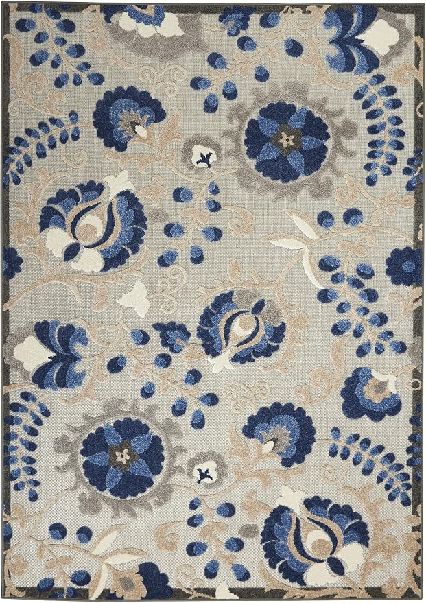 Nourison Home Aloha Natural Blue 3'6" x 5'6" Area Rug - Easy Clean, Non Shedding, Bed Room, Living Room, Dining Room, Kitchen (4' x 6')