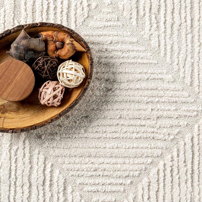nuLOOM Kerry Cream Geometric Power Loomed Area Rug, 6' Square | Nuloom Kerry Geometric 6' Square Area Rug for Living Room Bedroom Dining Room, Cream