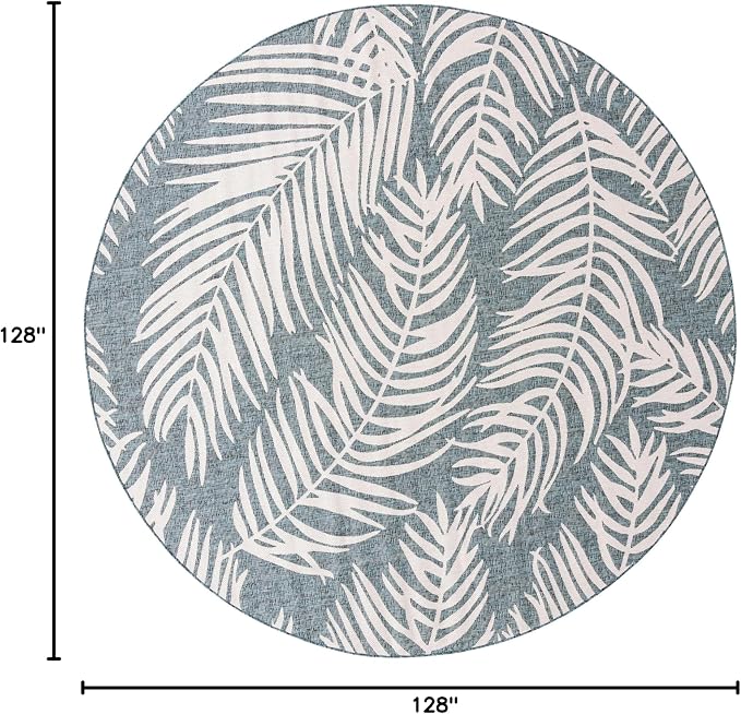 Unique Loom Outdoor Botanical Collection Area Rug - Palm (10' 8" Round, Teal/ Ivory)