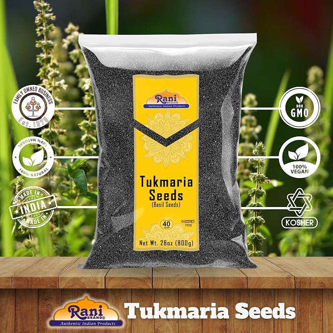 Rani Tukmaria (Holy Basil Seeds) 28oz (800g) Used for Falooda / Sabja Dessert, Spice & Ayurveda Herbal ~ All Natural | Gluten Friendly | NON-GMO | Kosher | Vegan | Indian Origin