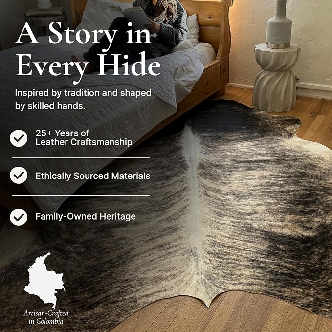 Light Brindle Cow Hide Rug 6x7 ft, Genuine Hair on Hide | Real cowhide rug, light tan and honey brindle stripes. Cow skin layering rug for living room, bedroom or entryway
