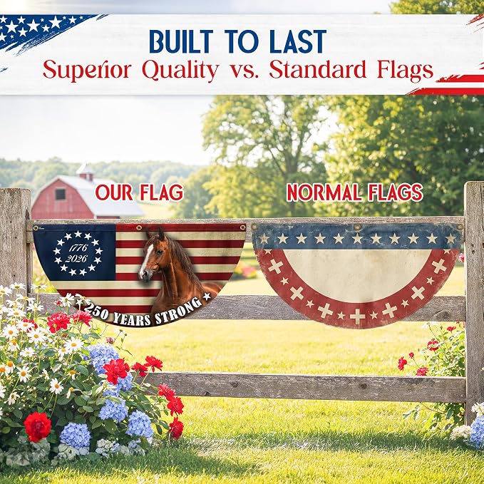 FLAGWIX American 250 Patriotic Horse Fan Flag - Polyester Double-sided Yard Flags For Outside 1.5x3 ft - 4th of July Decorations for Home Yard Garden Decor Banner, Gifts For Men Women