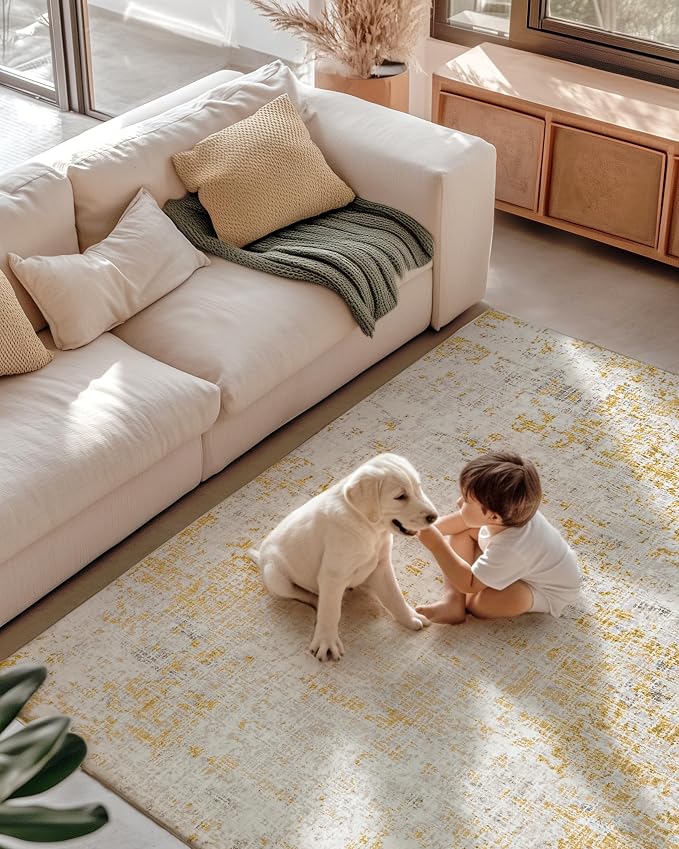 ILANGO Area Rug 8x10 ft for Living Room Bedroom Machine Washable Rugs with Non Slip Backing High Traffic Indoor Carpet for Dining Room Dorm Non-Shedding & Fade Resistant Modern Rugs