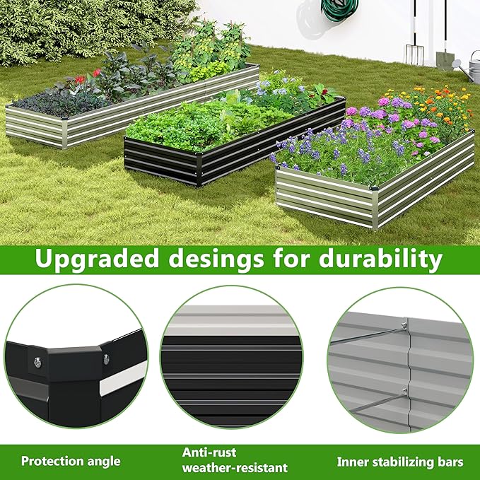 2PCS 12x3x1ft Galvanized Raised Garden Bed,Outdoor Planter Box Metal Patio Kit Planting Bed for Vegetables Flowers Herb,Black