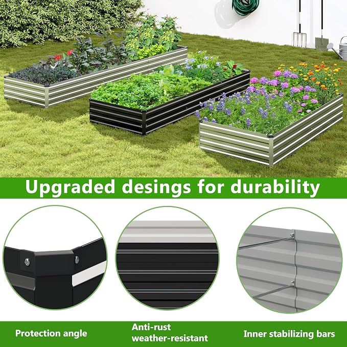 2PCS 9x3x1ft Galvanized Raised Garden Bed,Outdoor Planter Box Metal Patio Kit Planting Bed for Vegetables Flowers Herb,Black