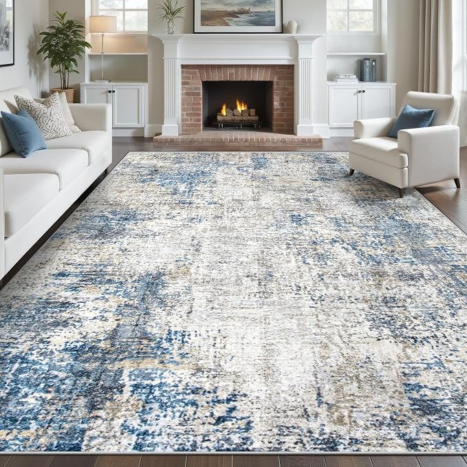 pmtsns Area Rugs 8x10 for Living Room: Washable Rug Modern Abstract Neutral Soft Non-Slip Low-Pile Indoor Large Carpet for Bedroom Dining Room Home Office Children's Room(GreyBlueBrown, 8'x10')