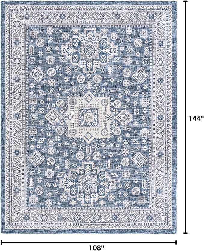 Unique Loom Outdoor Aztec Collection Area Rug - Chalca (9' x 12' Rectangle, Blue/ Ivory)
