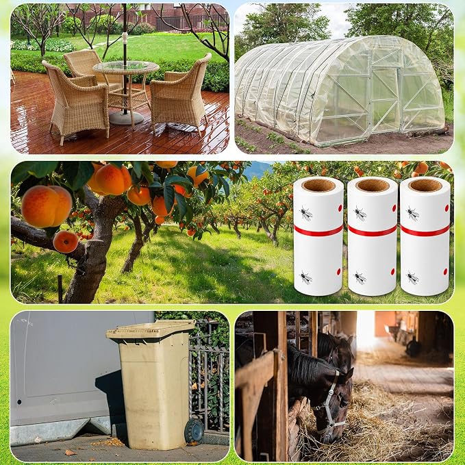 12 Rolls Spotted Lantern Fly Tree Trap 30 Feet Each Roll Lanternfly Tree Outdoor Fruit Fly Sticky Strips Paper Insect Sticky Barrier Trunk Wraps to Protect Plant, Lawn, Garden(White)