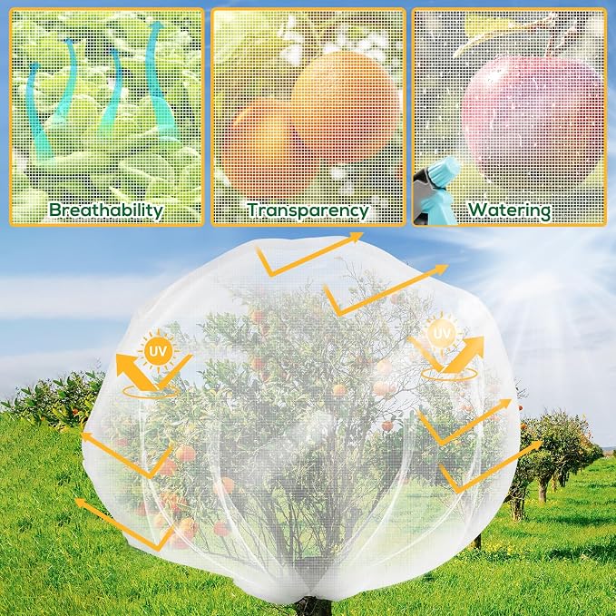 Fruit Tree Netting with Drawstring, 6.9x8.5ft Ultra-Fine Mesh Garden Insect & Bird Protection Cover, Breathable Reusable Tree Netting for Citrus, Apple, Peach & Shrubs