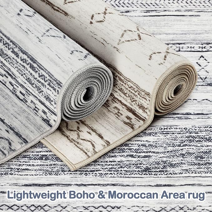 Tortania Area Rug Living Room Rugs - 10x12 Washable Large Soft Neutral Boho Moroccan Bohemian Farmhouse Rug Indoor Floor Carpet for Bedroom Under Dining Table Home Office Decor - Grey