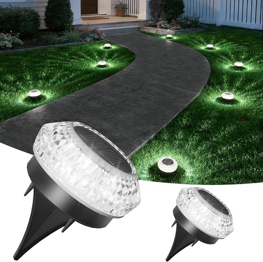 VOLISUN Solar Ground Lights Outdoor, 2 Pack Flat Solar Powered Disc Lights, IP68 Waterproof White