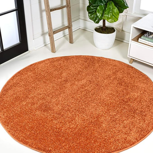 JONATHAN Y Haze Solid Low-Pile Orange 6' Round Indoor Area Rug, Coastal,Bohemian,Minimalist,Classic, Easy-Cleaning for Living Room,Bedroom,Kitchen,Pet Friendly,Non-Shedding (SEU100M-6R)