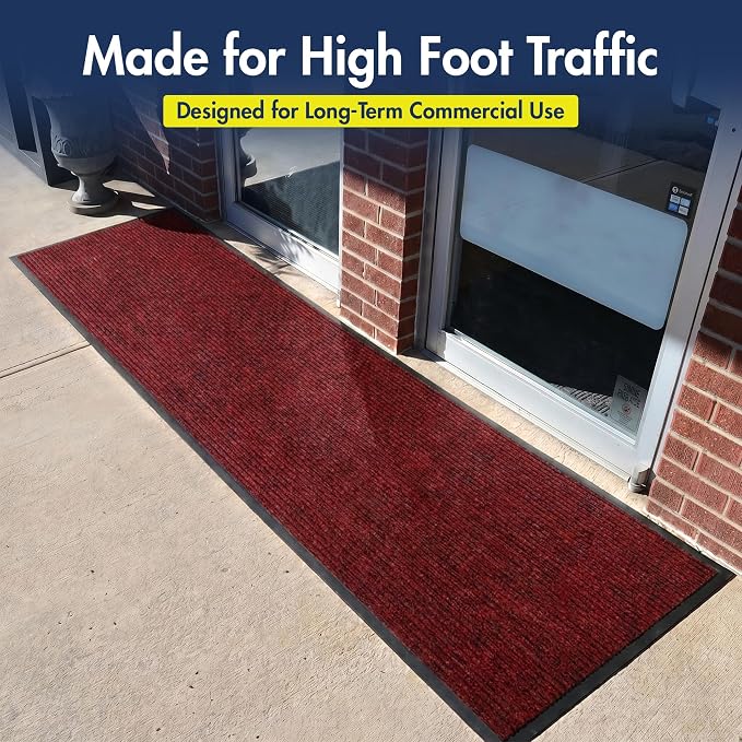Notrax 109 Industrial Door Mat, 3' x 10' Large Entrance Mat, Heavy Duty Commercial Rugs for Entryway, Welcome Lobbies, Garage, and Mudroom, Made in the USA, Red, Brush Step 109S0310RB