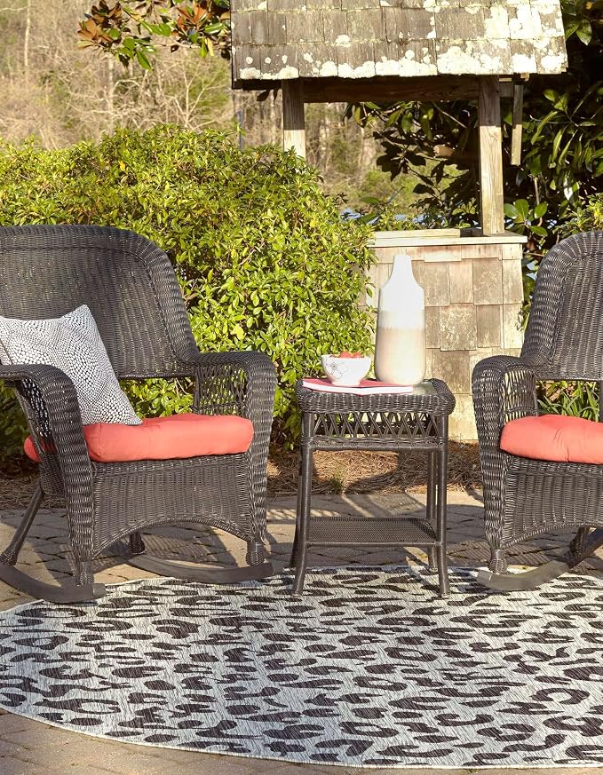 Unique Loom Outdoor Safari Collection Area Rug - Leopard (12' Round Light Gray/Gray)
