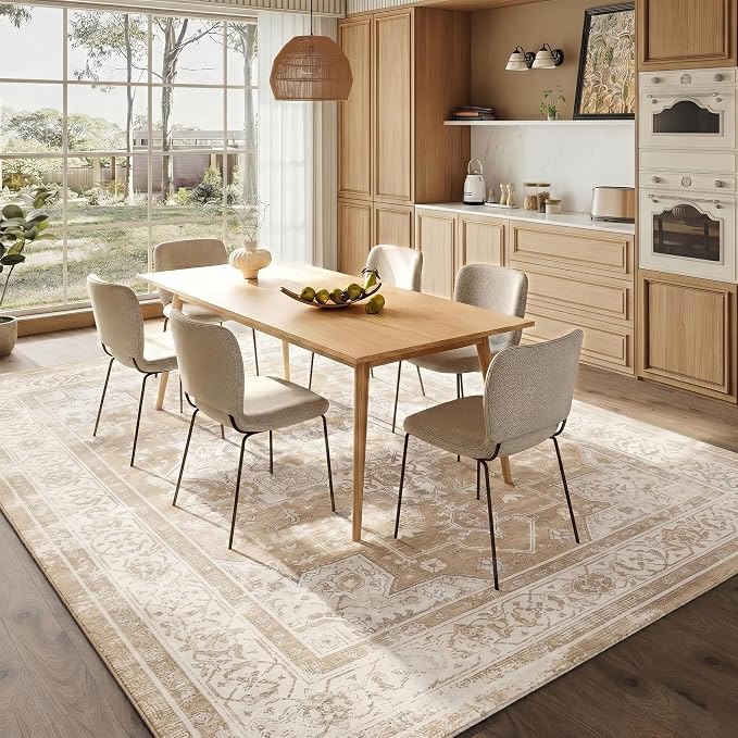 5x7 Area Rug for Living Room Vintage Neutral Washable Rugs | Stain Resistant Farmhouse Boho Floral Indoor Carpet for Bedroom Office and Home Decor(Beige&Brown)