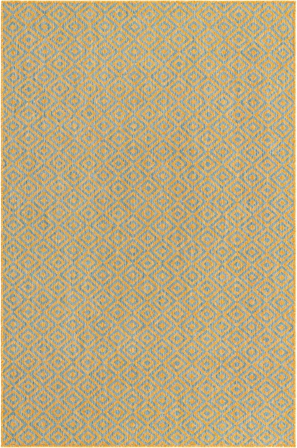 Unique Loom Jill Zarin Jill Zarin Outdoor Collection Area Rug - Costa Rica (6' 1" x 9' Rectangle, Yellow and Aqua/Light Blue)
