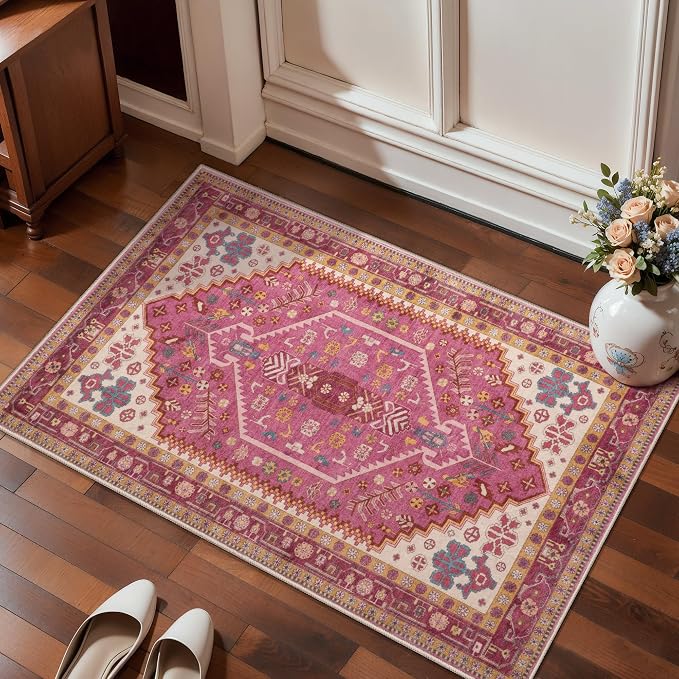 Ciicool 2x3ft Small Area Rug,Washable Boho Thin Mat for Entryway Kitchen | Oriental Non-Slip Low-Pile Indoor Carpet Soft Entry Rugs for Entrance Bedroom Kitchen Bathroom Foyer Decor