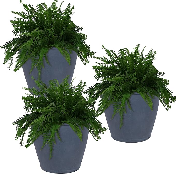 Sunnydaze 24-Inch Anjelica Large Plastic Pot for Plants - Outdoor Double-Walled Large Plastic Planter with Drillable Drainage Holes - Slate - 3pk