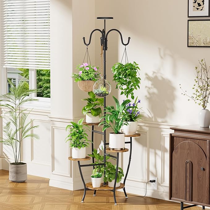 BACEKOLL Plant Stand Indoor with Grow Light - 72" Tall Plant Shelf Indoor, 5 Tiered Corner Plant Stands for Indoor Plants, Hanging Plant Holder Flower Display Holders for Living Room, Balcony Decor