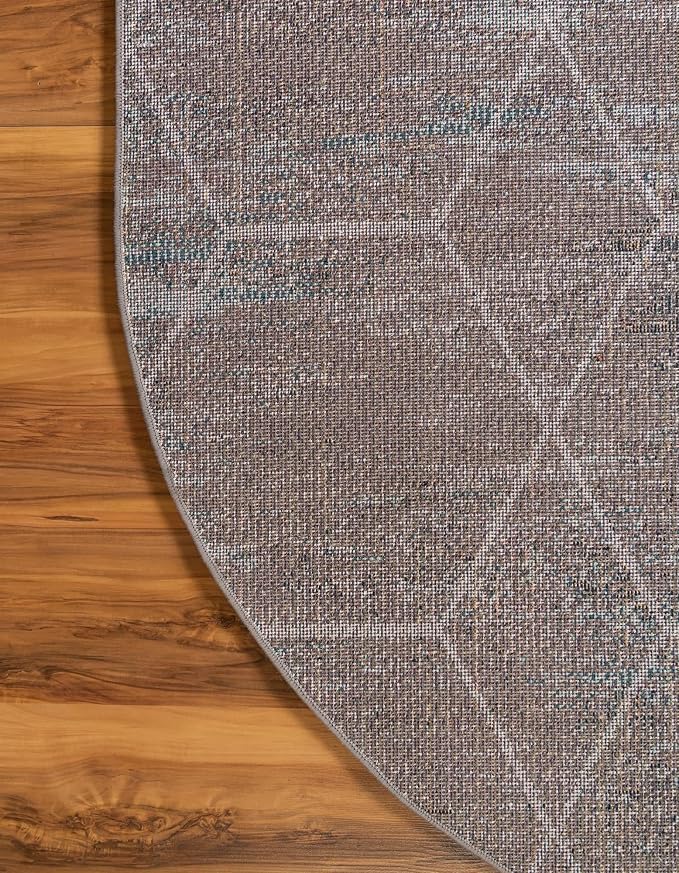 Unique Loom Trellis Frieze Collection Area Rug - Geometric (3' x 5' Oval, Blue Multi/ Ivory)