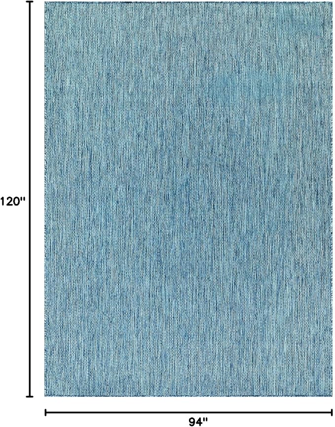 Beverly Rug Indoor Outdoor Rug 8x10, Washable Outside Carpet for Patio, Deck, Porch, Solid Modern Area Rug, Water Resistant, Aqua Blue