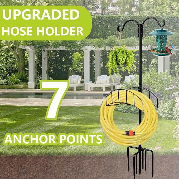 2-Pack Garden Hose Holder Stand with 7 Prong Base and Dual Shepherd Hooks | Freestanding Holds 150FT Hose Heavy Duty Water Hose Stand Sturdy Detachable Hose Stand Black