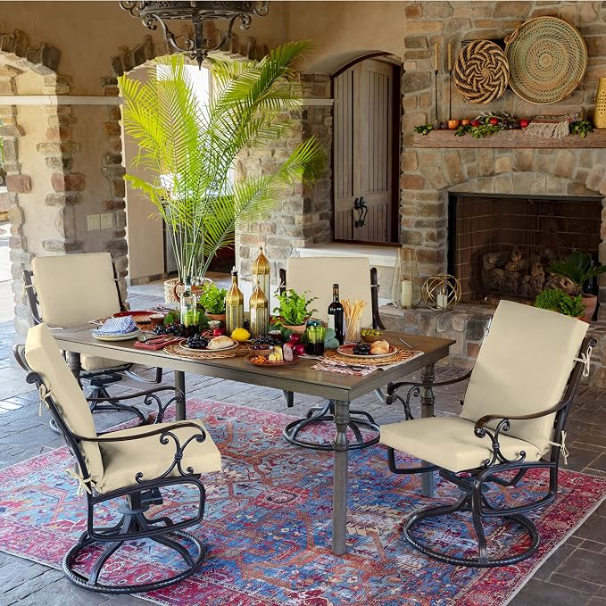 Arden 4-Pack Outdoor Patio Dining Chair Cushion, 20 x 44, Rain-Proof Seat Pad, Fade-Resistant Outdoor Cushion Tan Leala