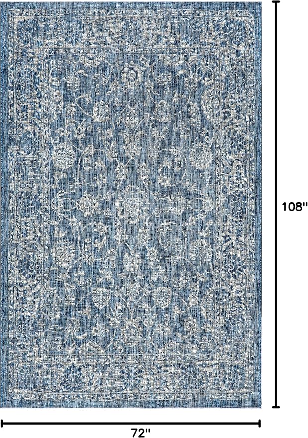 JONATHAN Y Weave Floral Indoor Outdoor Area Rug 6X9 Navy/Gray, Tela Bohemian Textured for Backyard, Patio, Porch, Easy-Cleaning, High Traffic, Pet-Friendly, Non-Shedding (SMB100B-6)