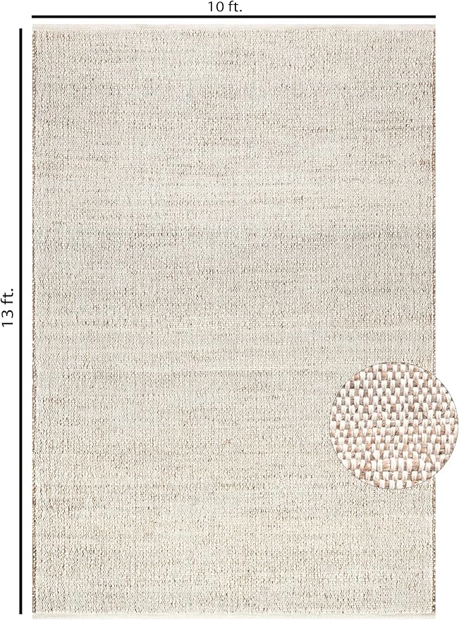 Jute Cotton Hand Woven Area Rug (10' x 13' Natural) | Farmhouse Area Rug for Living Room Bedroom Hallway Entryway Rustic Vintage Bohemian Décor