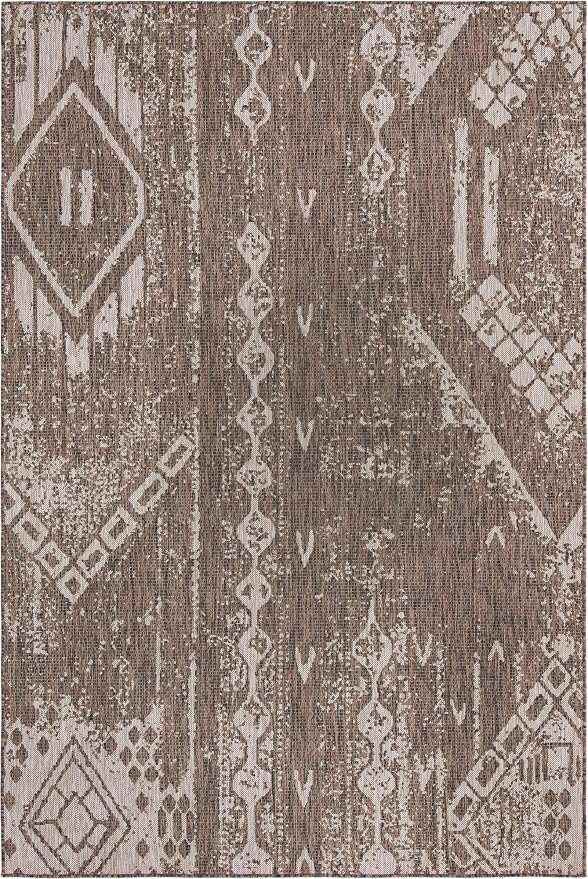 Unique Loom Outdoor Bohemian Collection Area Rug - Anthro (6' 1" x 9' Rectangle, Brown/ Ivory)