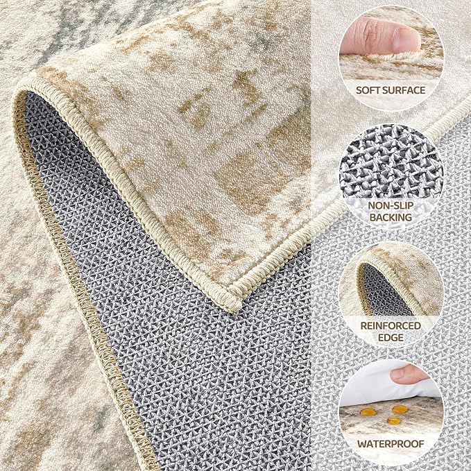 UERMEI 4x6 Area Rug for Living Room Washable Abstract Golden Brown Carpet | Low Pile Non-Slip Soft Neutral Modern Kid Pet Friendly Large Rugs For Bedroom Dining Room Nursery Office Indoor Decor
