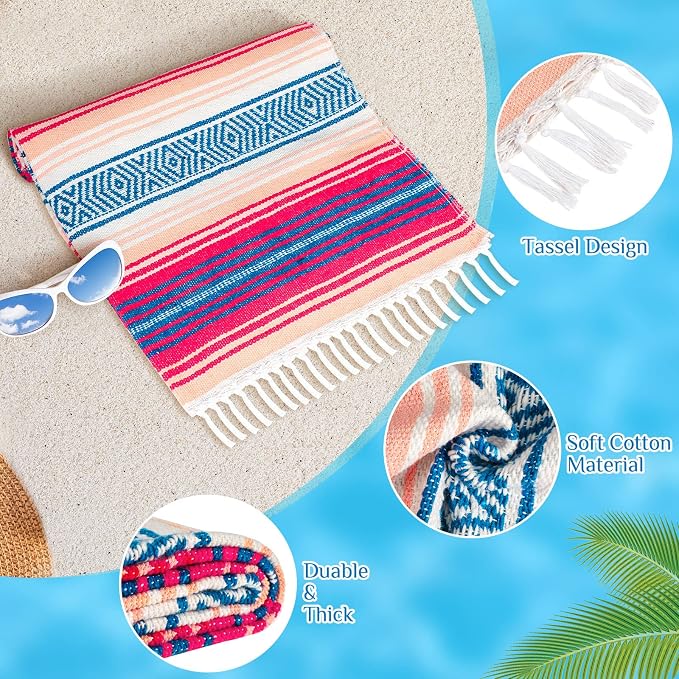 Oudain 3 Pack Mexican Blankets 45 x 70 Inch Woven Serape Throw Blanket, Baja Yoga Blanket for Beach Picnic Camping Boho Couch Decor Travel Outdoor (Fresh Color)
