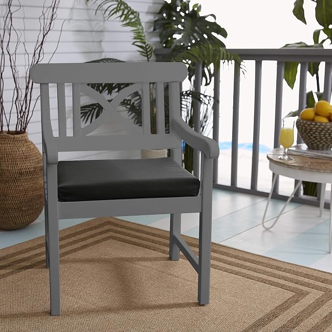 Sorra Home Sunbrella Bristol Square Chair Cushion (Set of 2) - Fade & Water Resistant, Outdoor & Indoor Patio Seat Cushion with Plush Foam - Canvas Black (19" x 19" x 2.5")