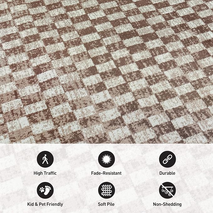 Rugshop Contemporary Checkered Grid Textured Area Rug Soft Beige 2' 3" x 4' | Rectangular, Size 2' 3" x 4', Living Room, Bedroom, Dining Room, Home Office, Kitchen, Entryway, Hallway, Nursery, Kids Room
