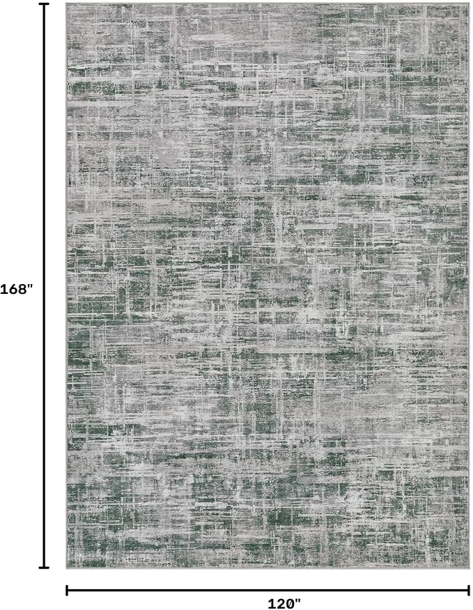 UERMEI 10x14 Area Rug for Living Room Washable Abstract Grey/Green Carpet | Low Pile Non-Slip Soft Neutral Modern Kid Pet Friendly Large Rugs For Bedroom Dining Room Nursery Office Indoor Decor