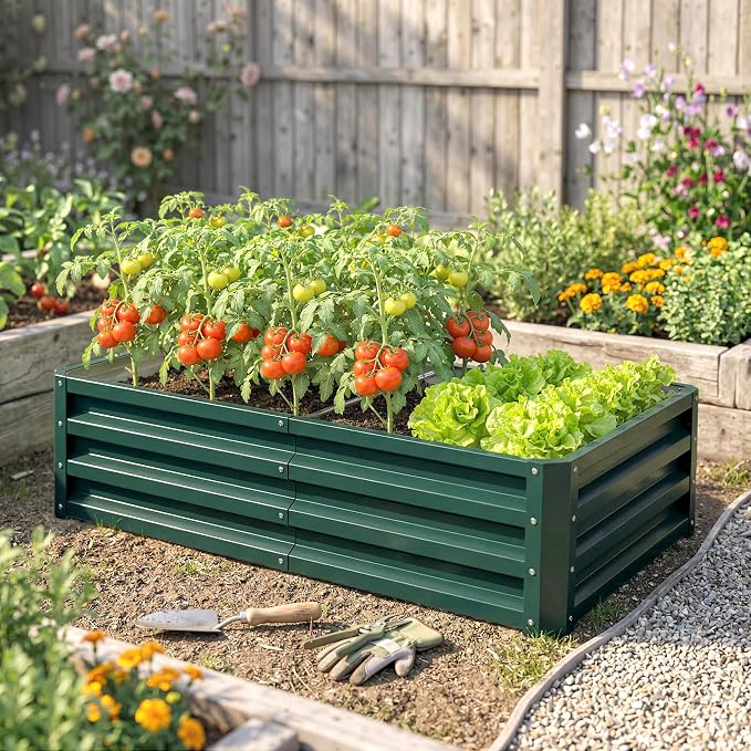 Outsunny Galvanized Raised Garden Bed, 4' x 2' x 1' Metal Planter Box, for Growing Vegetables, Flowers, Herbs, Succulents, Green