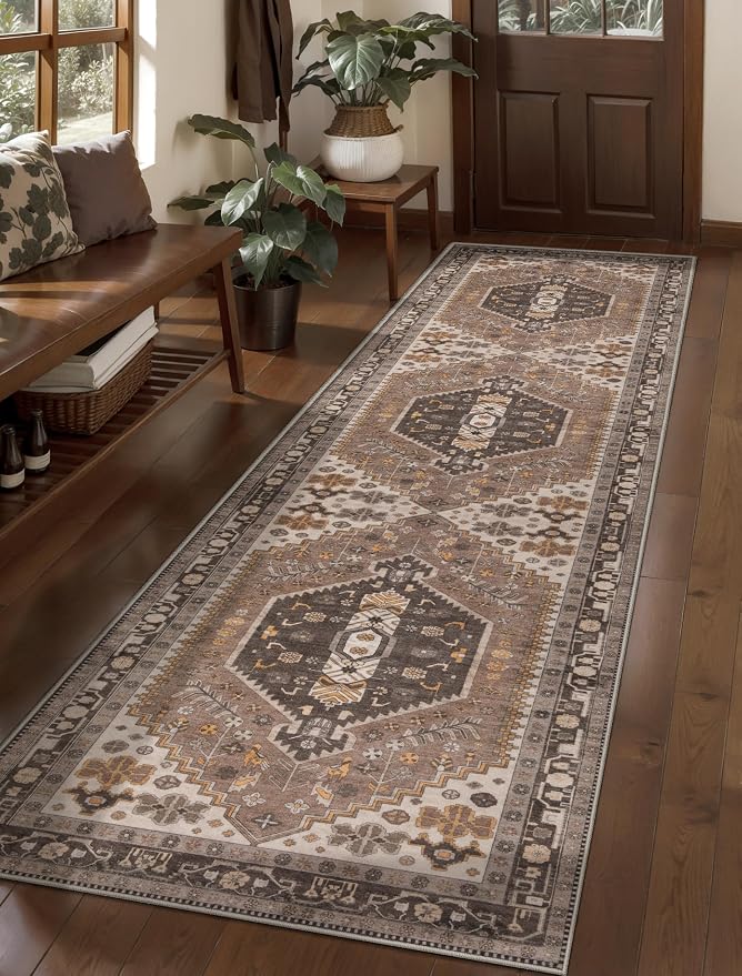 Ciicool 3x8ft Hallway Rug,Long Runner Area Rugs for Vintage Kitchen Decor | Oriental Non-Slip Thin Vintage Indoor Soft Boho Entry Carpet for Entryway Bedroom Bedside Living Room Laundry Bathroom