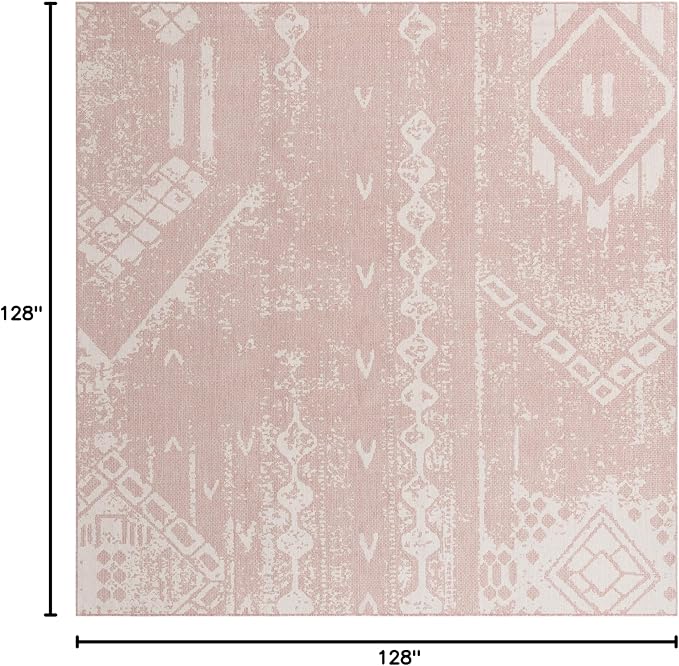 Unique Loom Outdoor Bohemian Collection Area Rug - Anthro (10' 8" Square Pink/Ivory)