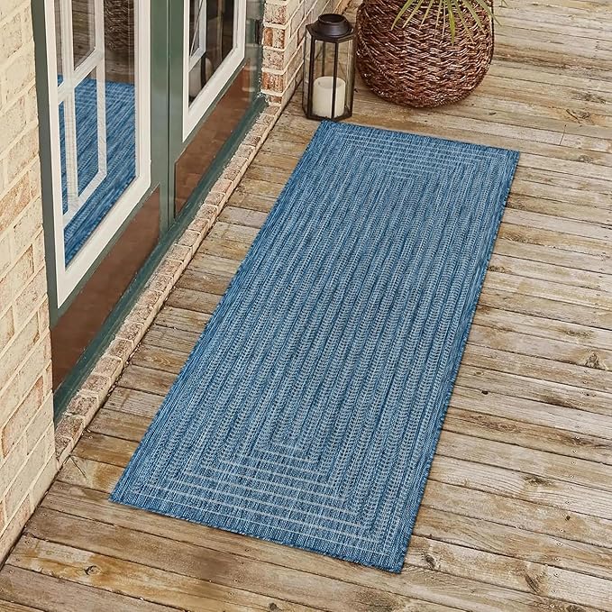 Adiva Rugs Outdoor Indoor Area Rug, Weather Resistant, Easy to Clean, Stain Resistant Floor Mat for Dining Room, Backyard, Deck, Patio (Azure Denim Blue, 2'6" x 7')