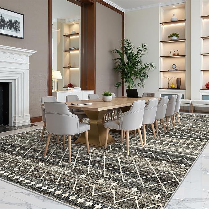 Miukiki 10x14 Area Rugs for Living Room Non Slip Washable Rug Black | Soft Low Pile Indoor Extra Large Floor Carpet Stain Resistant Machine Washable Rug for Bedroom Dining Room 10'x14'